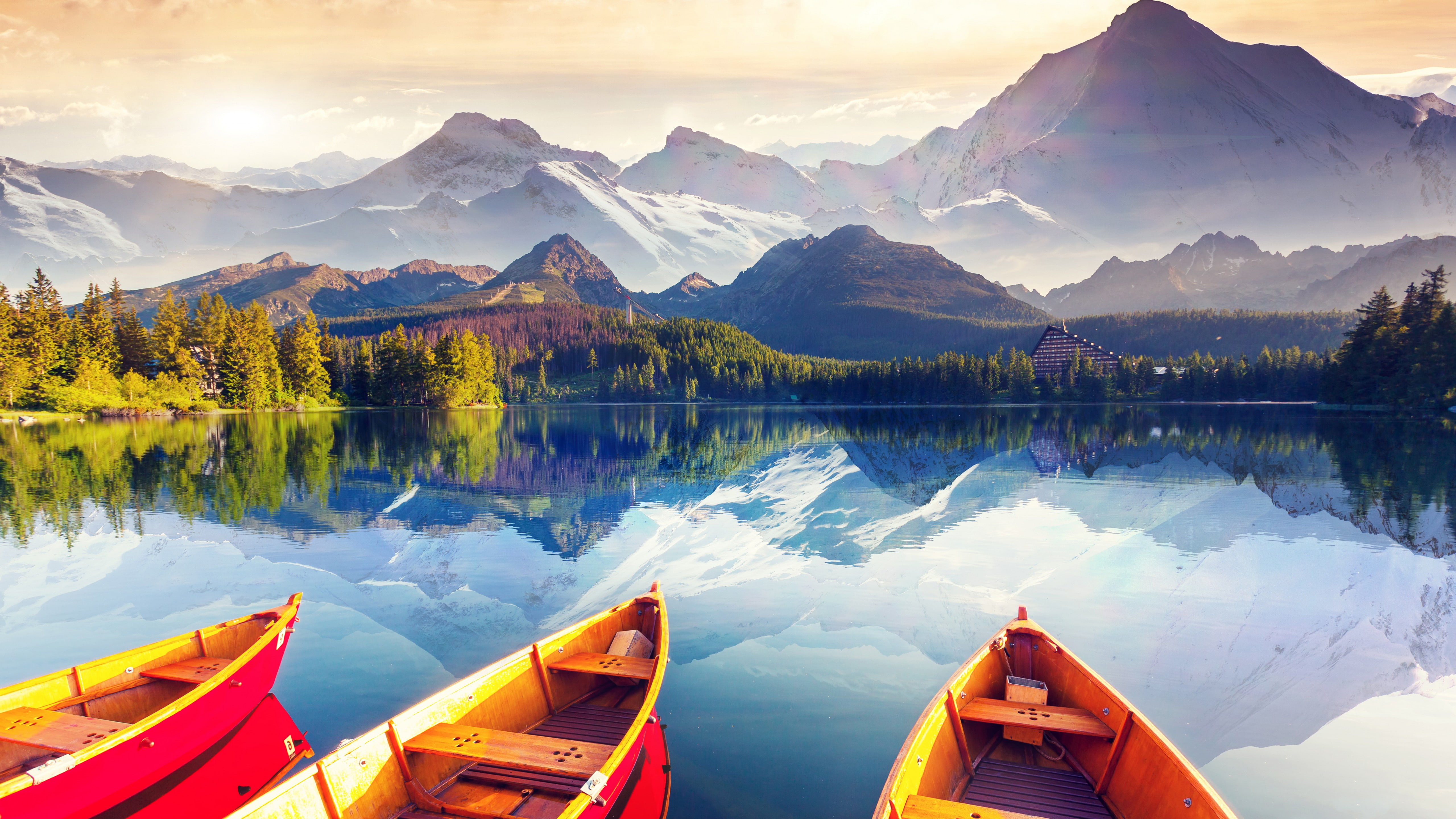 HD Wallpaper Rowing Boats Reflected Hight Tatra National Park
