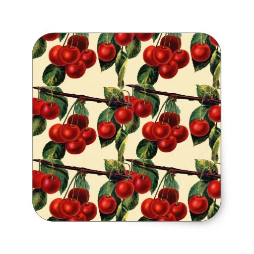 Antique Red Cherry Fruit Wallpaper Design Square Stickers