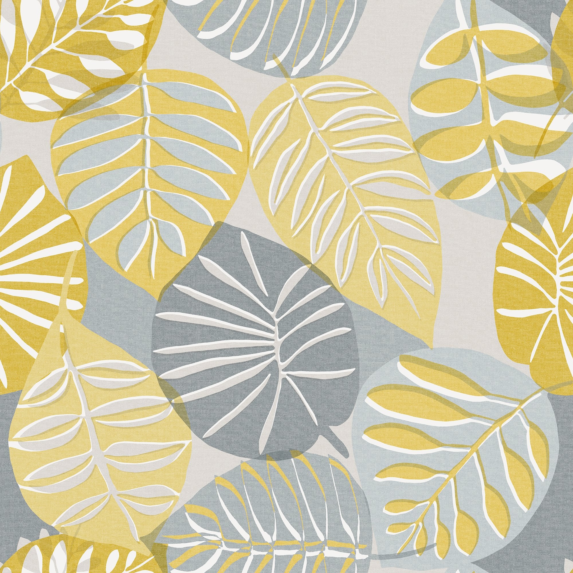 Shop Grandeco Yellow Stamped Leaves Grey Wallpaper A47302 2000x2000