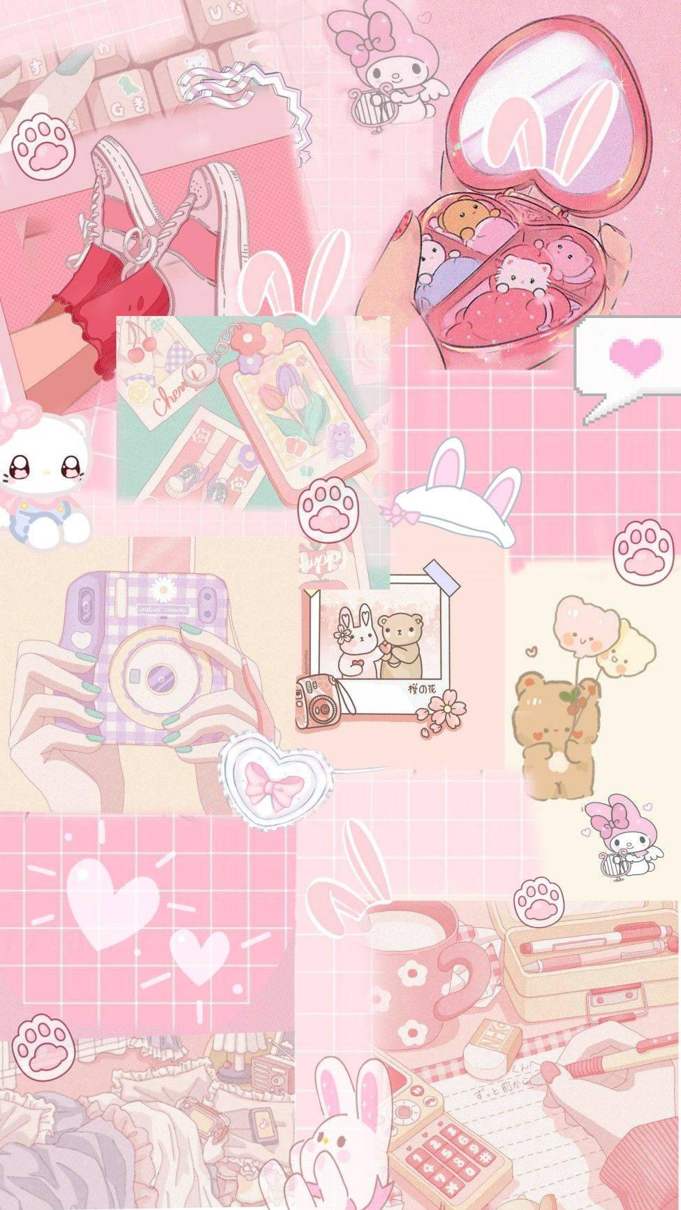 Aesthetic Pink Anime Collage Graphic Wallpaper