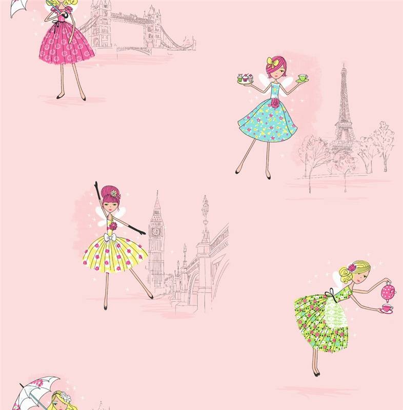  Pink   DL30712   Vintage Fairies   London Paris   Hoopla Wallpaper