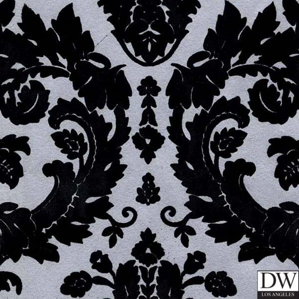 Victorian Flocked Velvet Wallpaper Black On Silver Flk