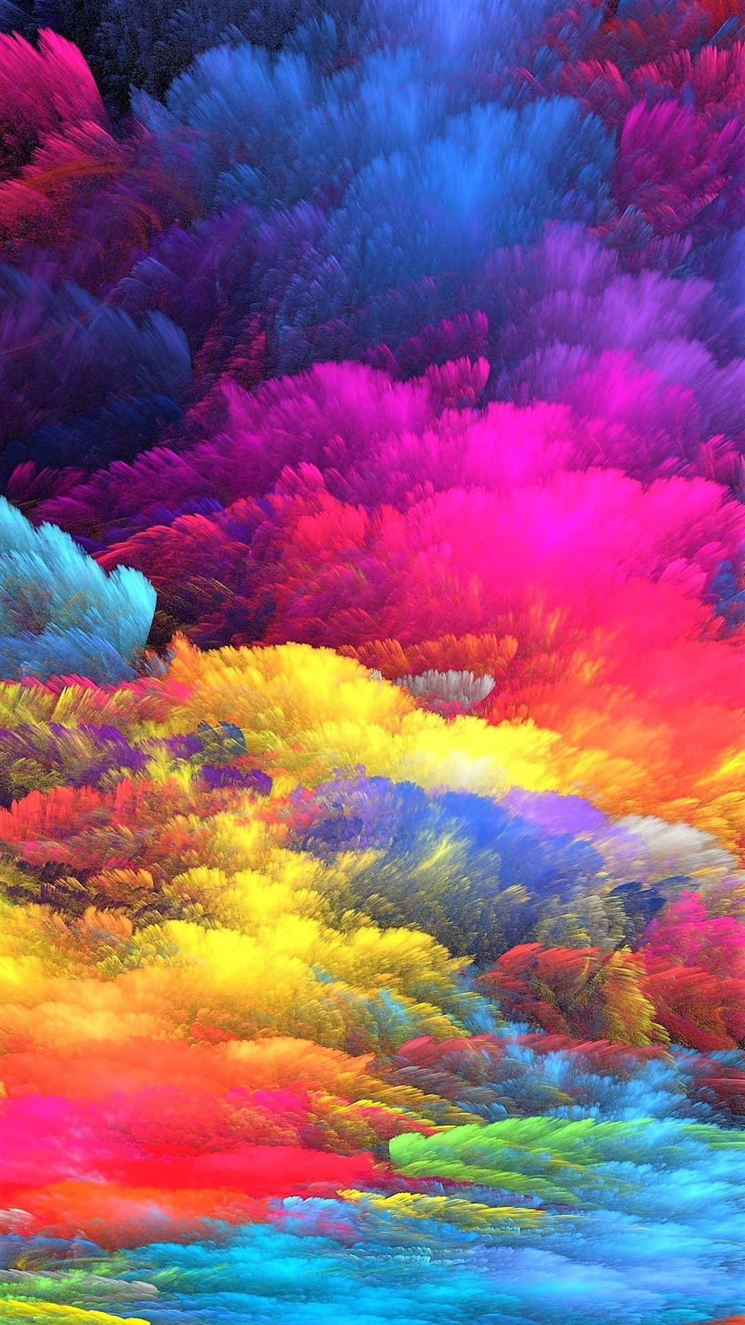 A vibrant abstract image featuring a swirling mix of vivid colors including blue, pink, yellow, orange, and green, resembling colorful clouds or a nebula