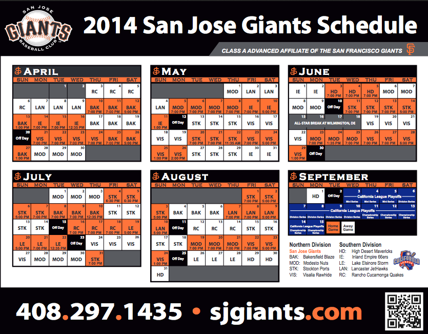 San Francisco Giants Printable Schedule