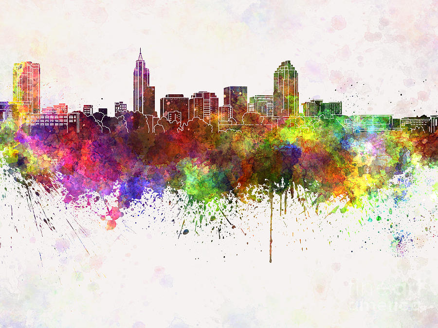 Raleigh Skyline In Watercolor Background Painting