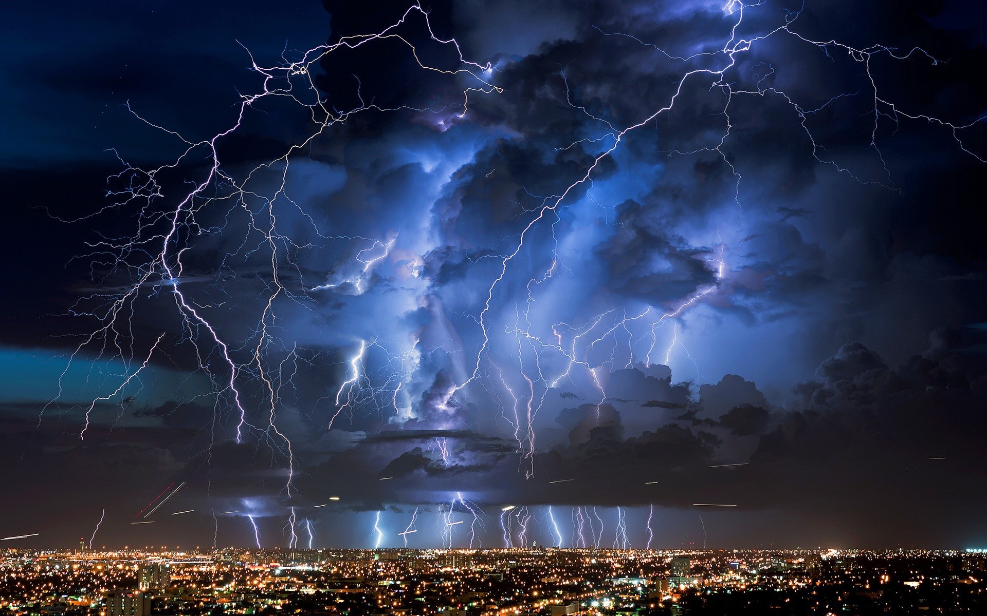 Lightning Nature Electricity Clouds City Photography Cityscape Wallpaper