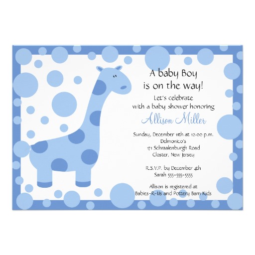 Cute Blue Giraffe Boy Baby Shower Invitation X Card