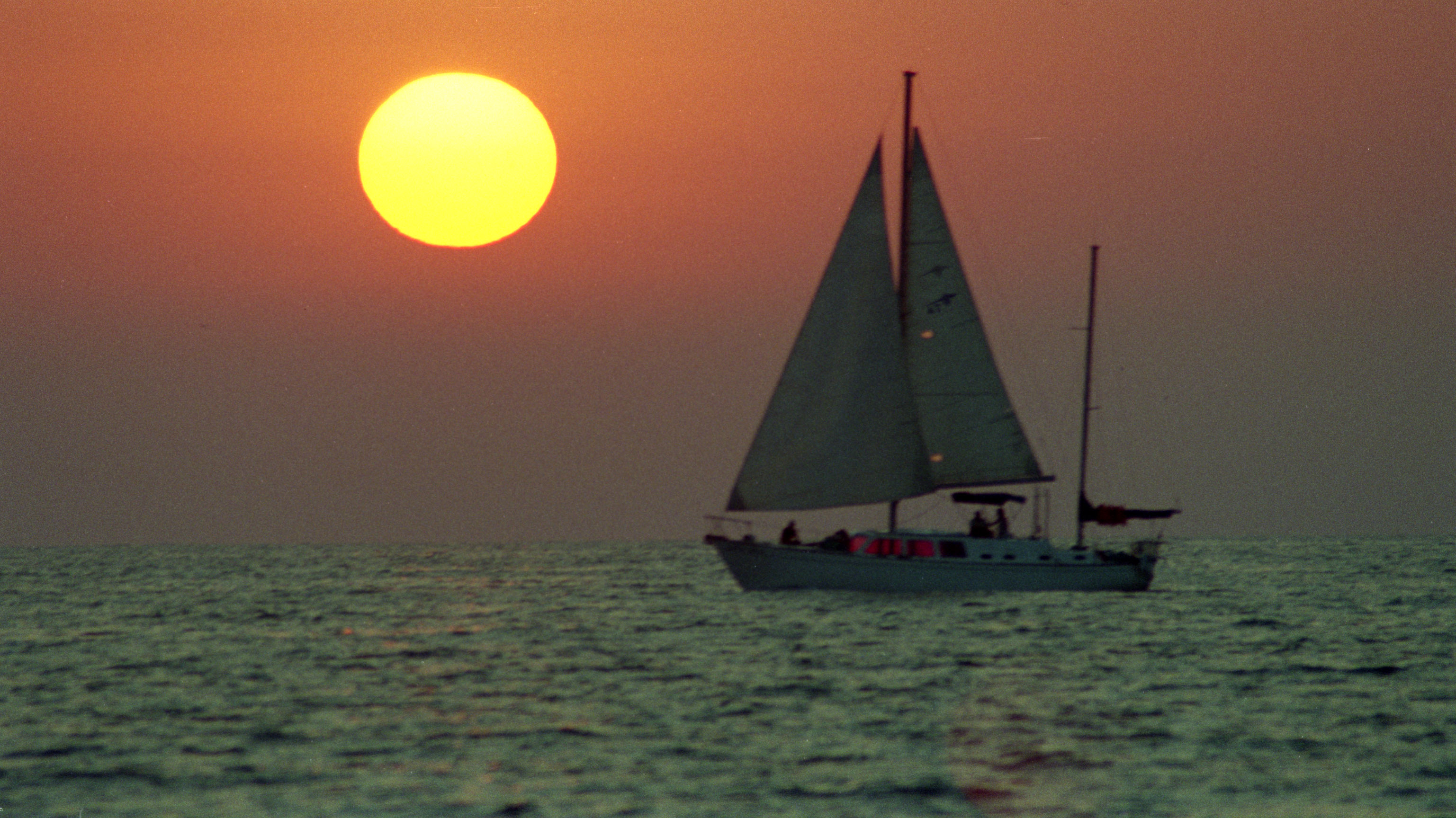 John Harvey Tag Mexico Sunset Boat Sailboat Orange Sky Raw Image