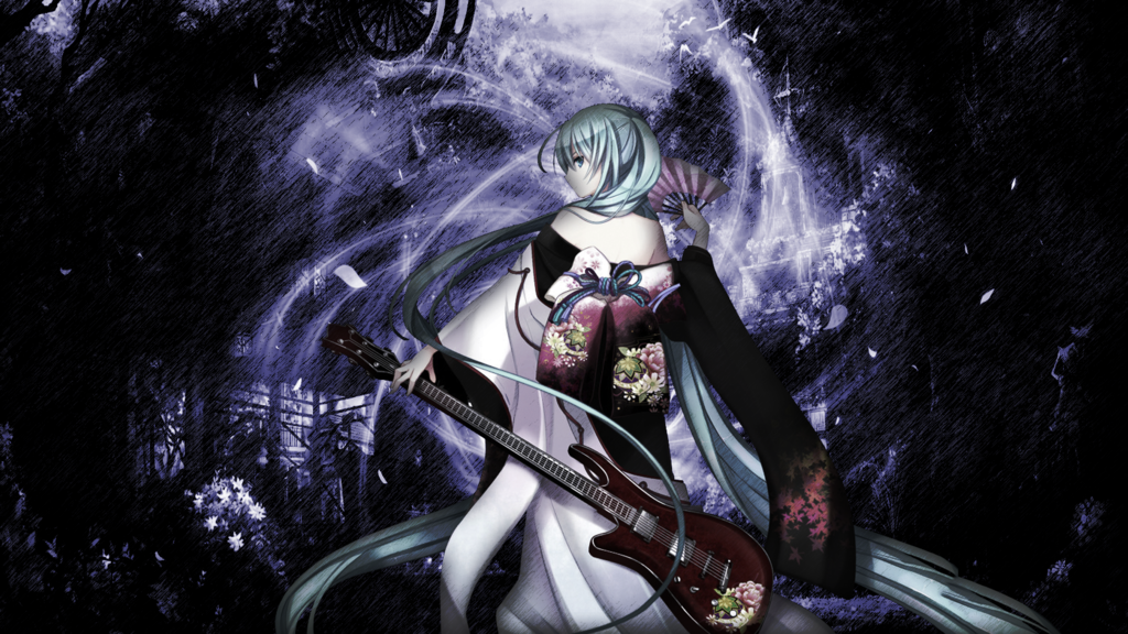 Epic Anime Girl Wallpaper Guitar Kimono