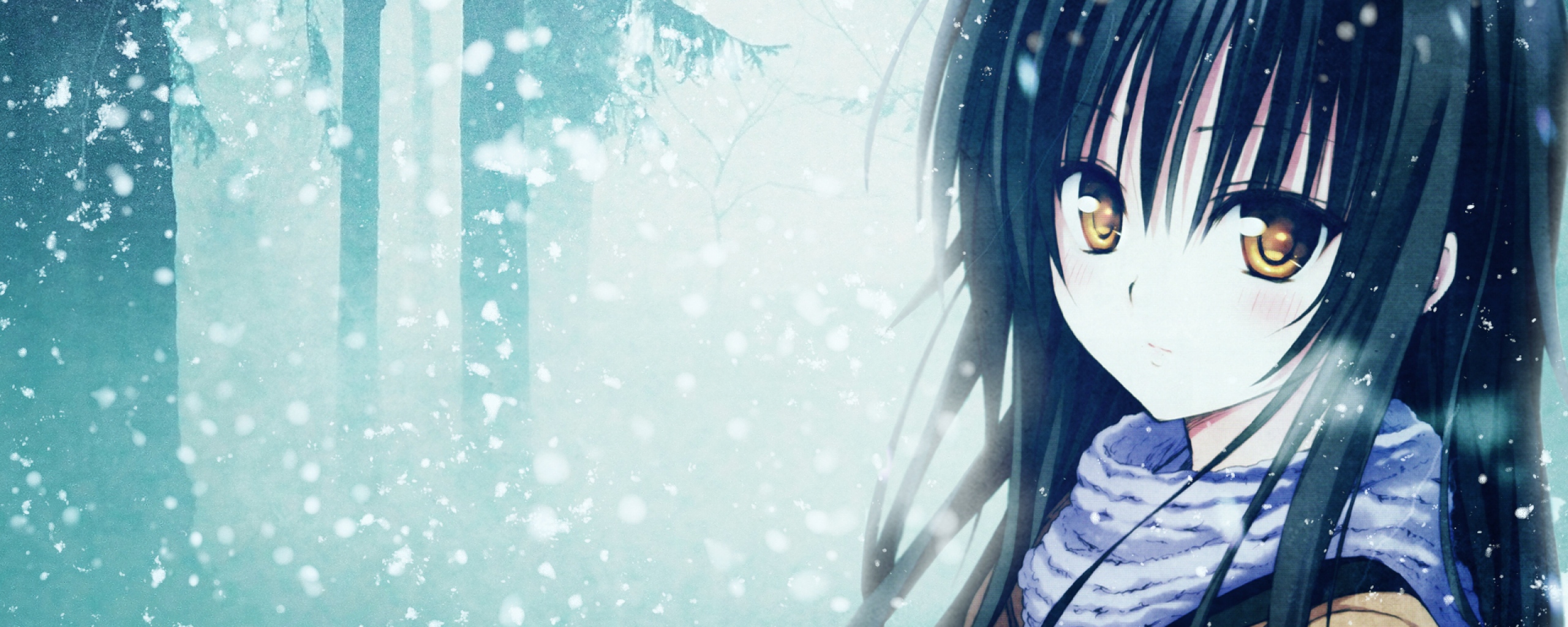 Yui Anime Wood Scarf Snow Dual Monitor Resolution HD Background