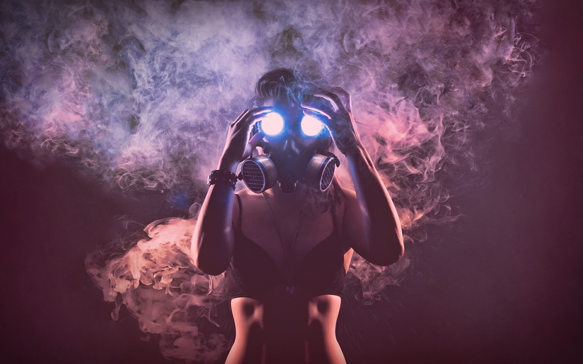  gas mask women females girls dark horror smoke wallpaper background