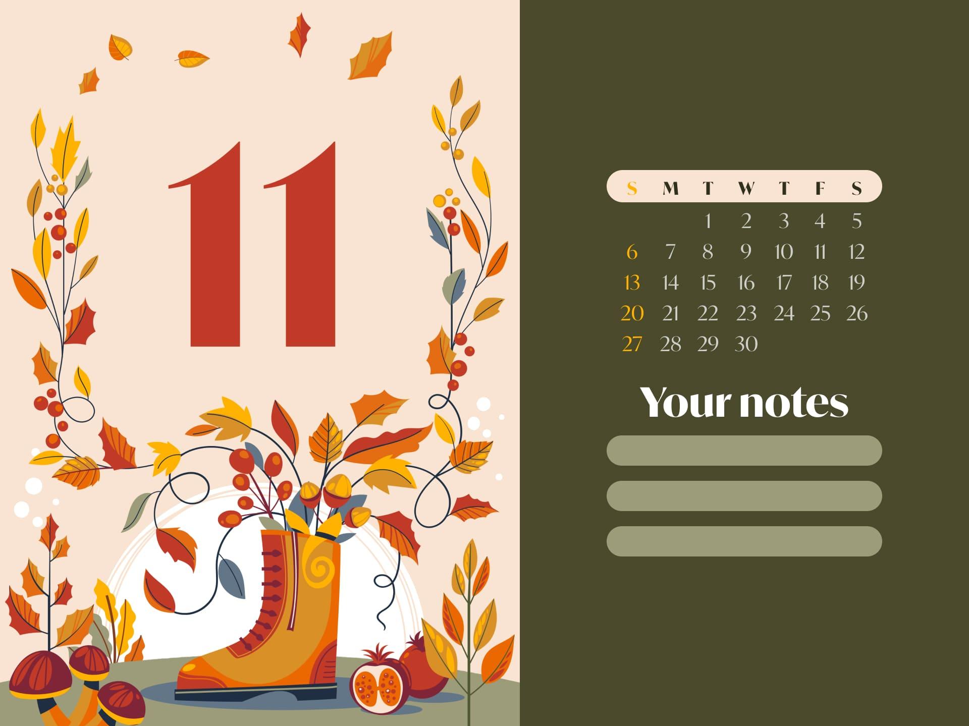 Cute November Calendar Masterbundles