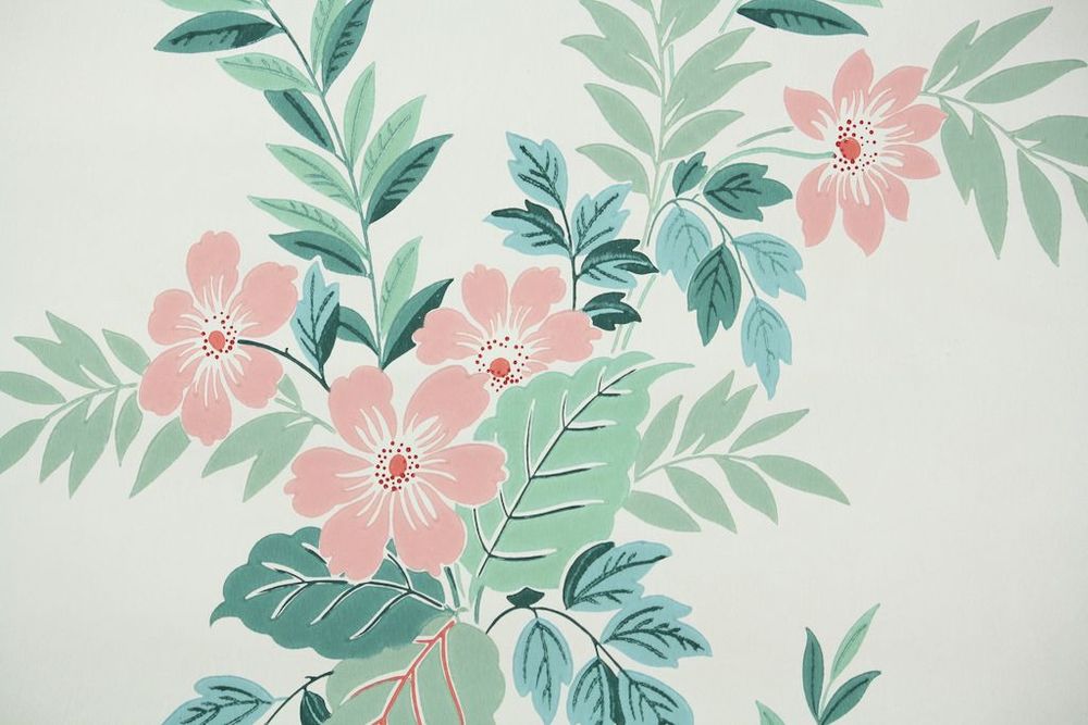 1940s Vintage Wallpaper Pink Tropical Floral