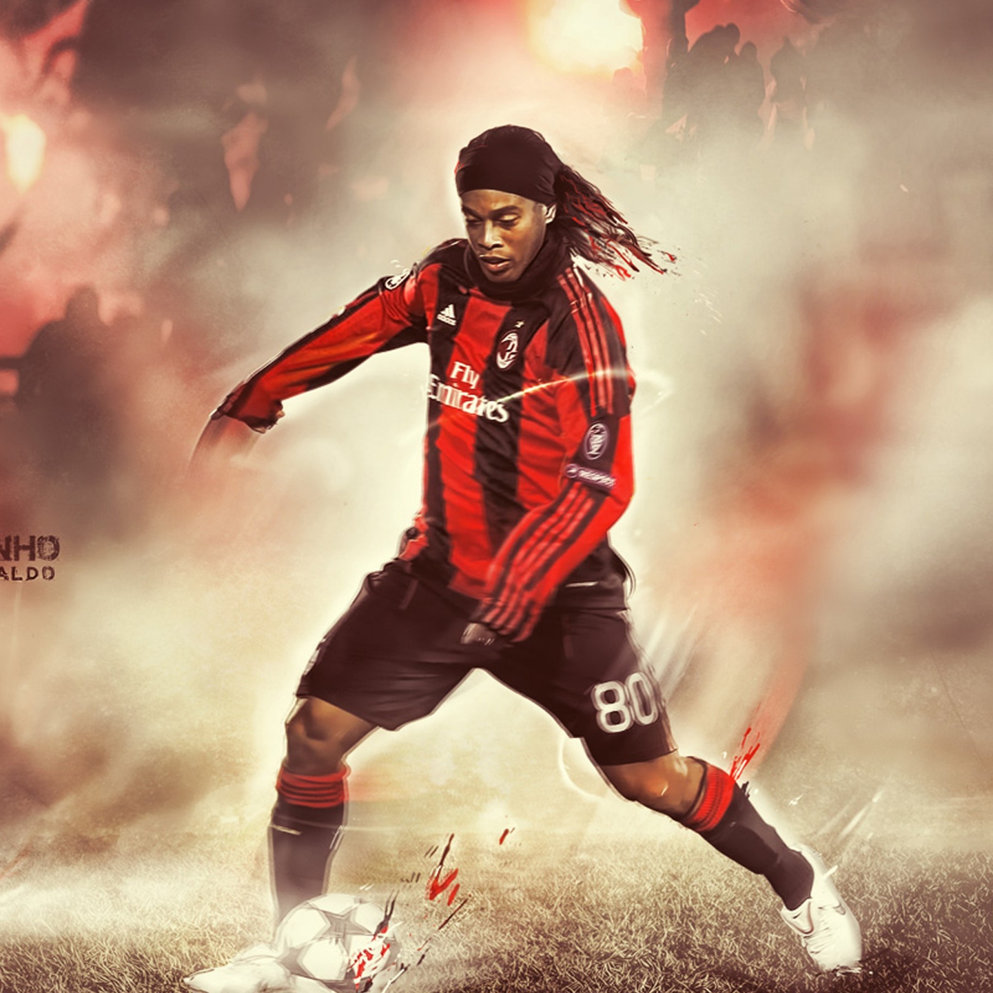 Ronaldinho in AC Milan Jersey Dribbling Soccer Ball
