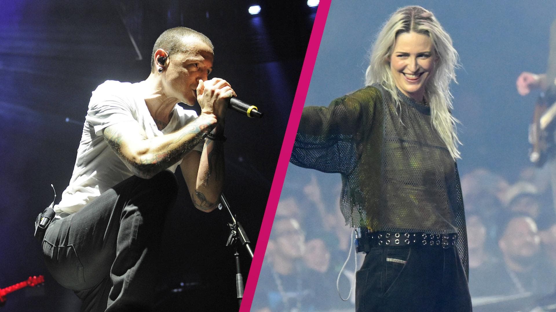 Emily Armstrong and Chester Bennington performing on stage
