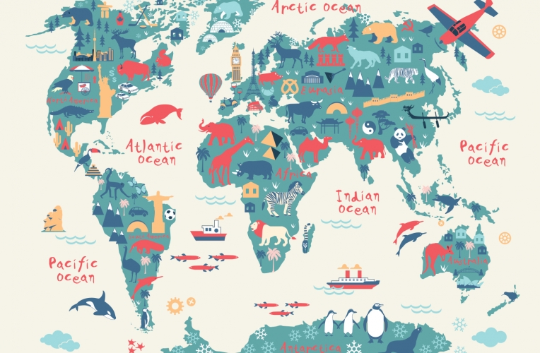 Explorer Kids World Map Mural Wallpaper