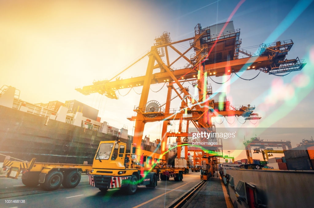 Crane Cargo Market And Finance Economic Background High Res Stock