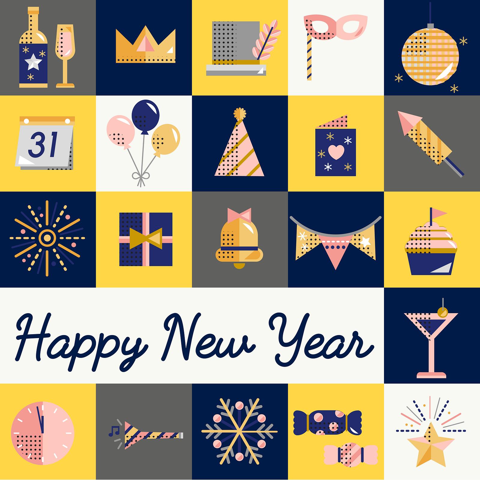 New Year Icons Set Vector Wallpaper
