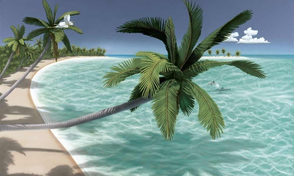 Beach Scenery Wallpaper Mural Tropical Palm Trees Scene Wall Decor