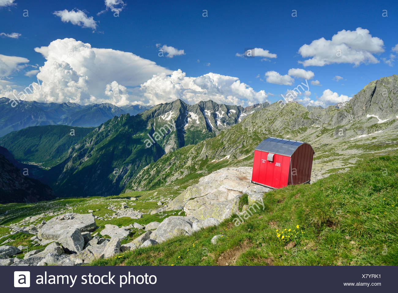 Red bivouac with granite mountains in background bivouac Molteni