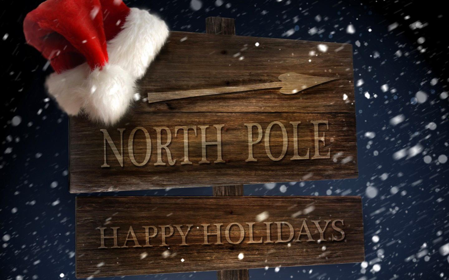 North Pole Sign With Santa Hat Christmas Background Gallery