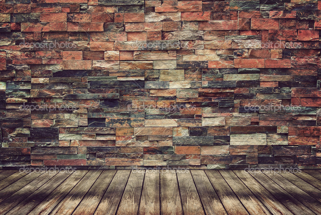 Empty Wood Floor And Brick Wall For Vintage Wallpaper