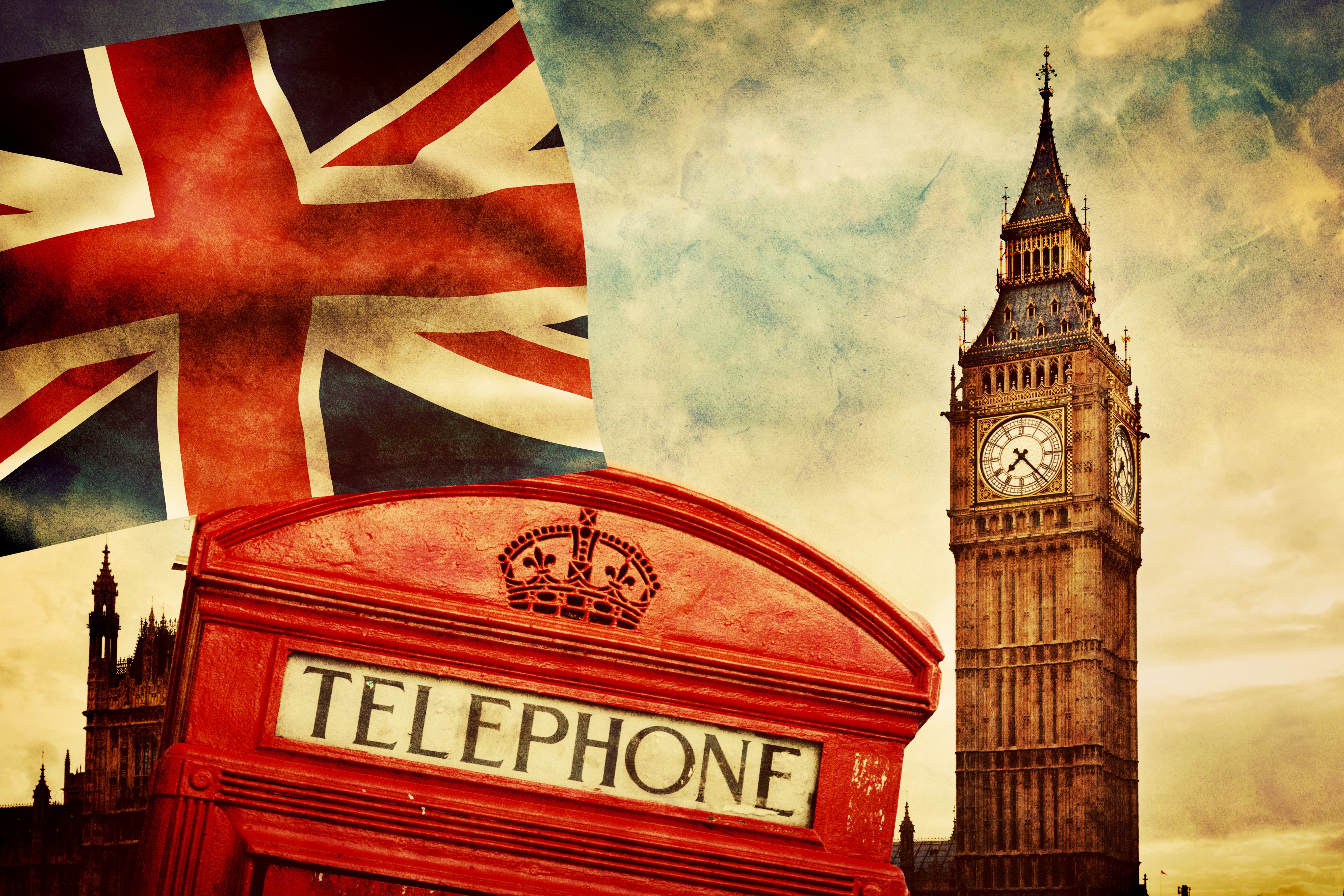 London Telephone Vintage British Flag Big Ben Wallpaper