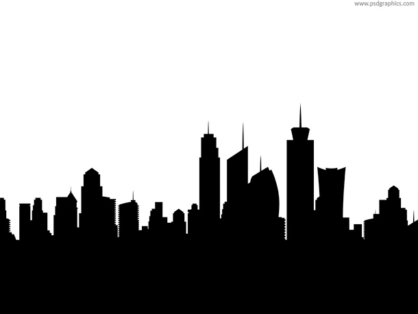 Black and white city skyline silhouette of a big city Hi res generic