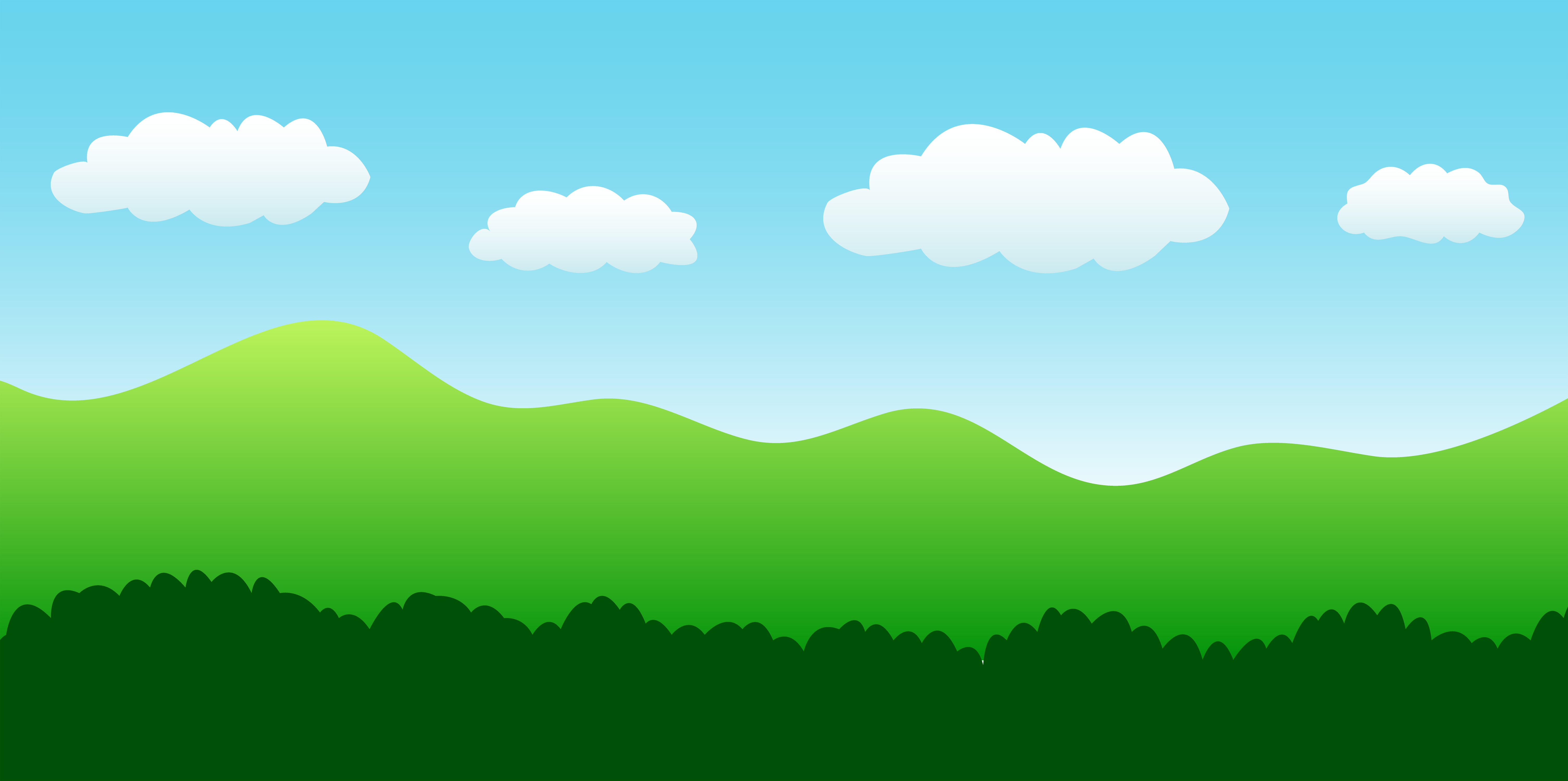 Landscape Scene With Hills Bushes And Sky Clip Art