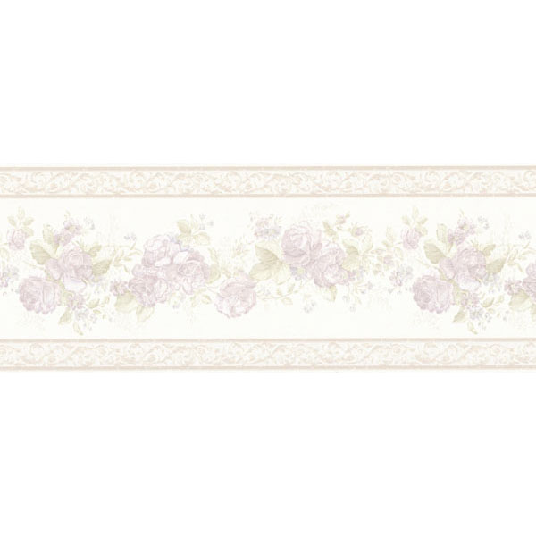Lavender Satin Floral Border Wallpaper Tiff Mirage