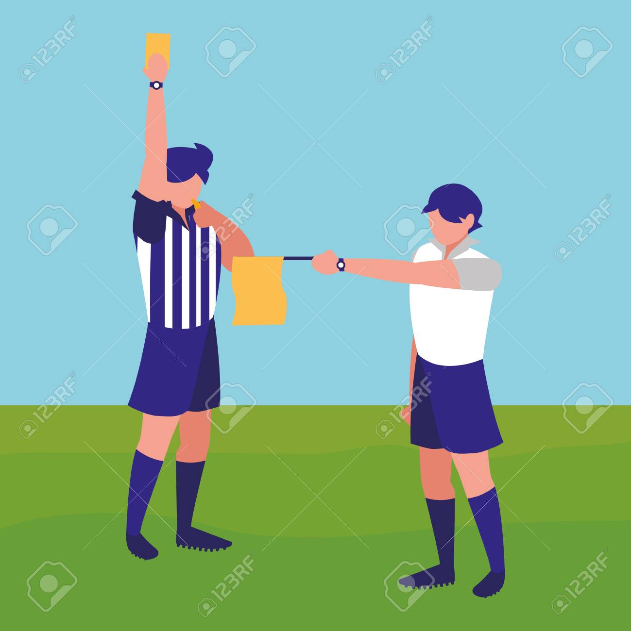Avatar Soccer Referees Showing A Yellow Card Over Field Background