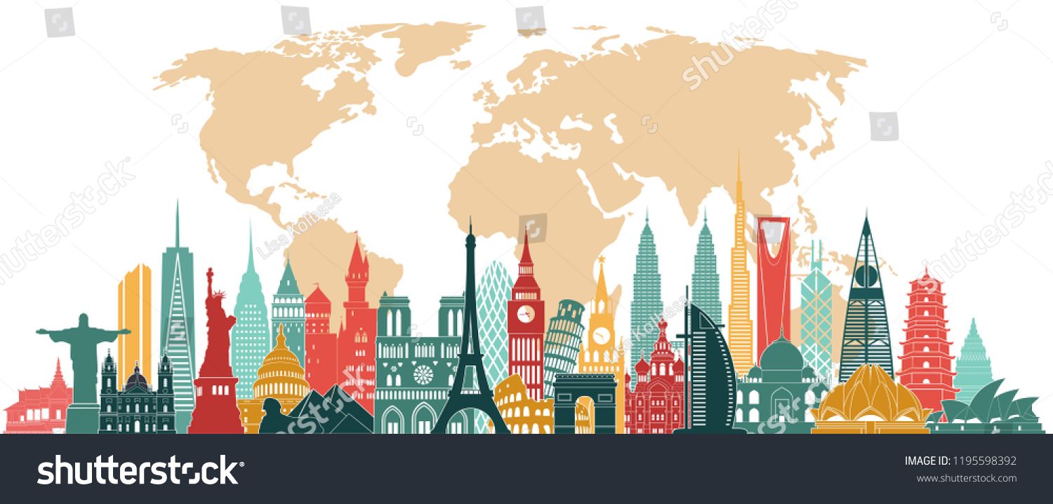 Travel And Tourism Background World Famous Monuments Skyline