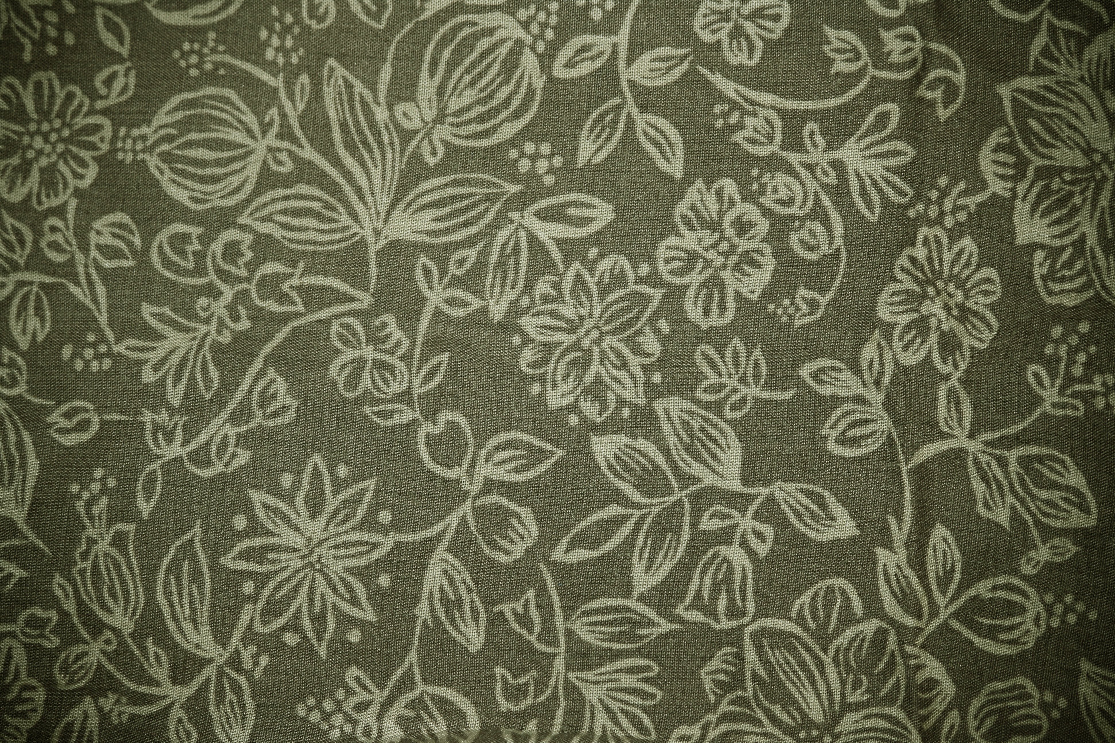 Olive Green Fabric With Floral Pattern Texture High Resolution