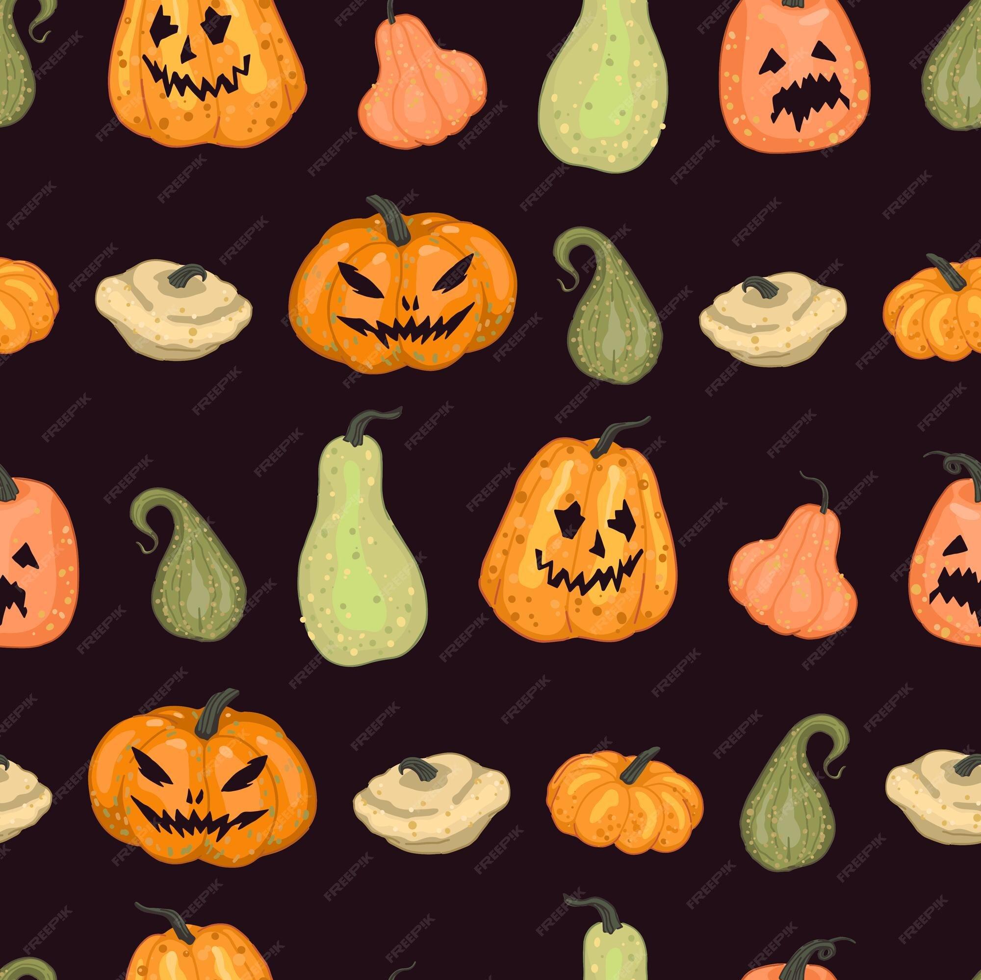 Premium Vector Pumpkins Seamless Pattern Ornament Of Halloween