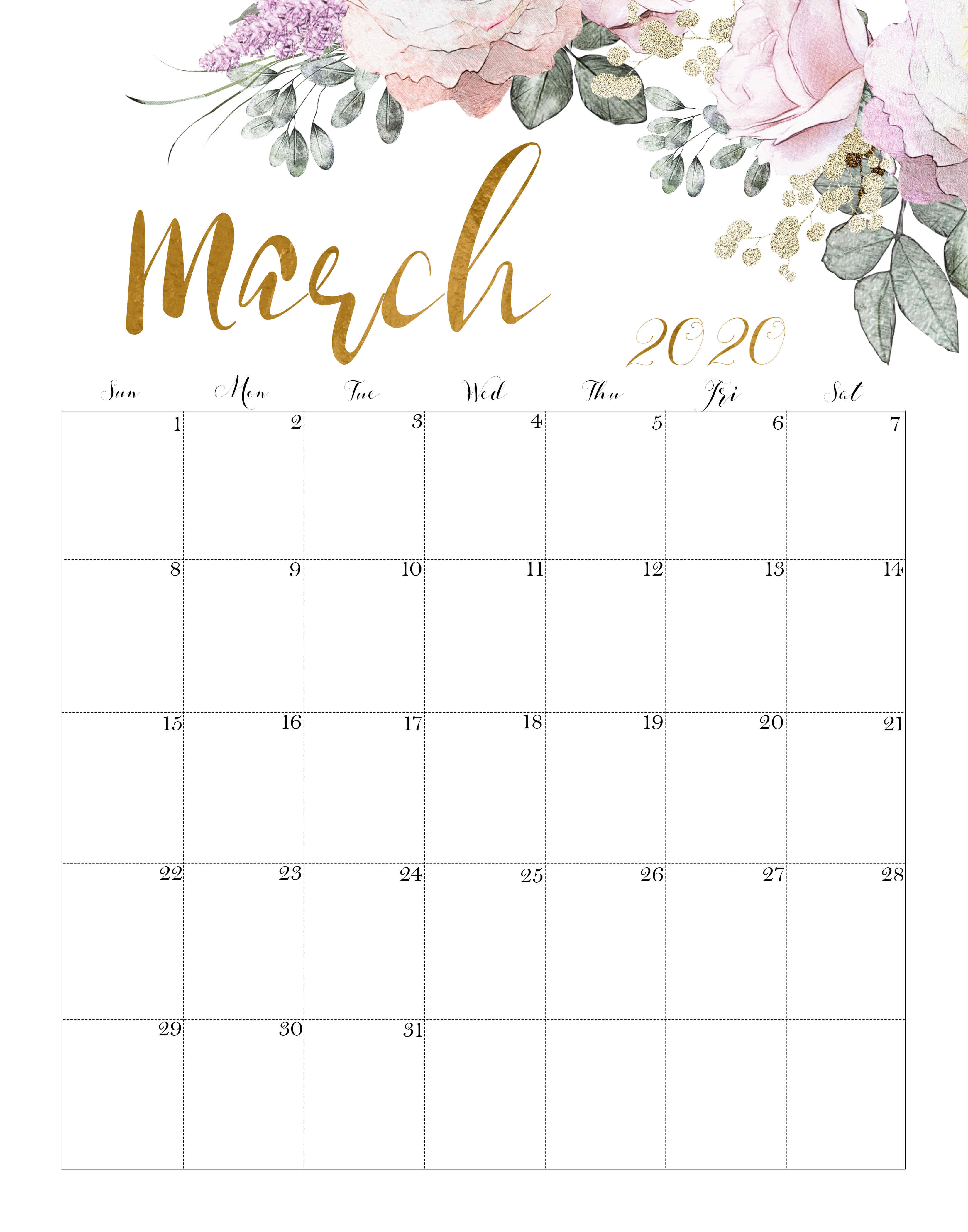 Floral March Calendar Printable Time Management Tools