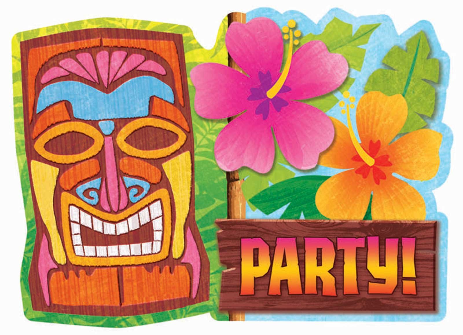 Hawaiian Party Background Tiki Luau Invitations
