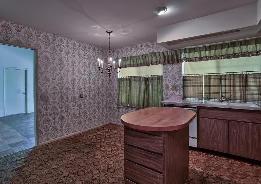Outdated Old Patterned Wallpaper Kitchen Sun City Arizona Home House