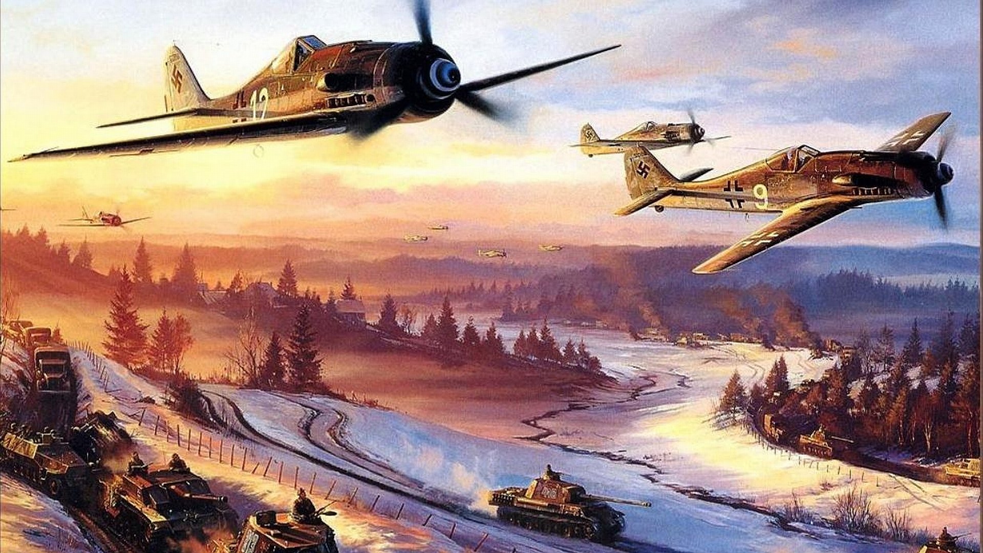 German Fw Over A Armored Convoy HD Wallpaper