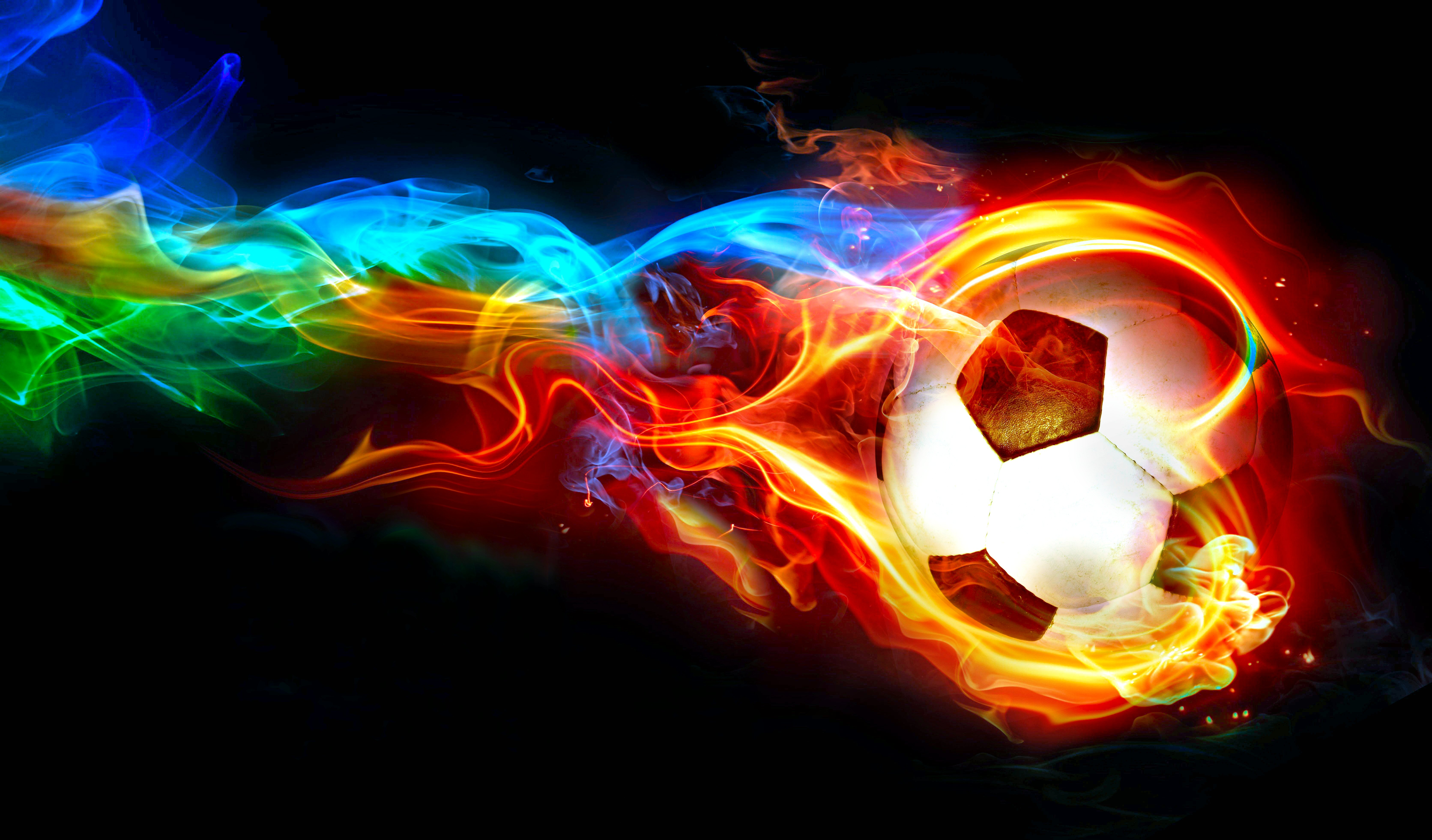 A soccer ball engulfed in vibrant flames, perfect for soccer enthusiasts