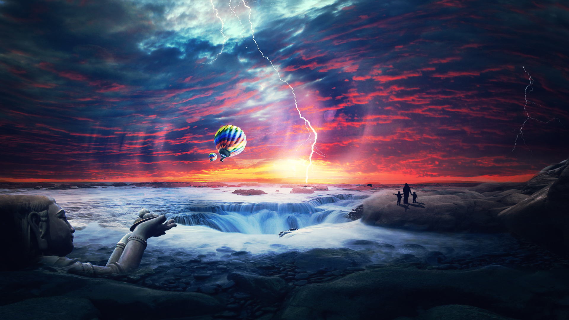 Heaven Sunset Sea Airballons Wallpaper HD