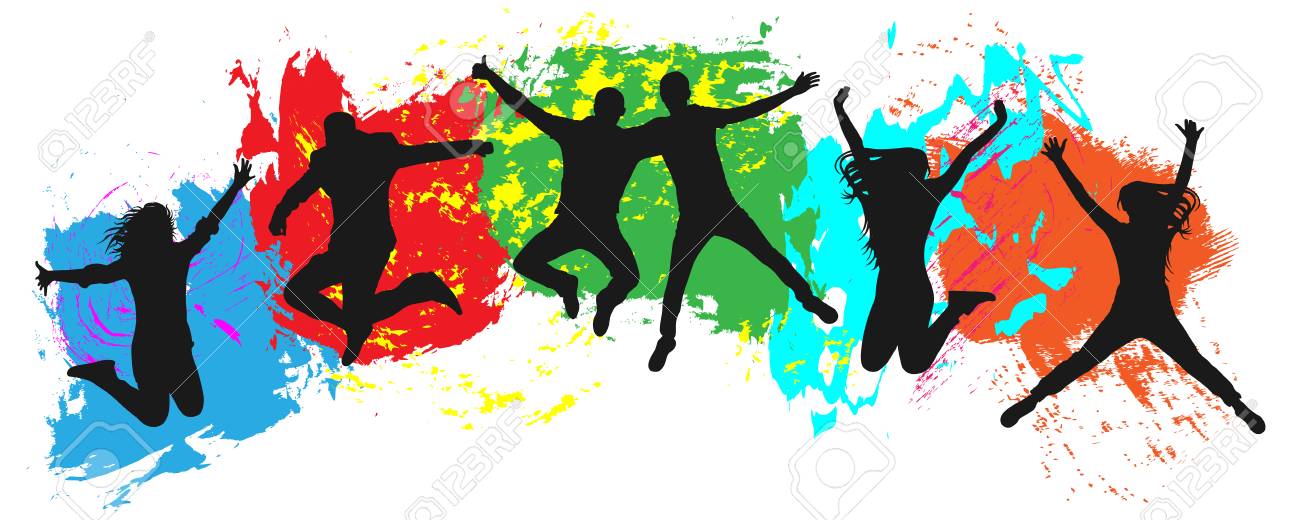 Jumping Youth On Colorful Background Jumps Of Cheerful Young