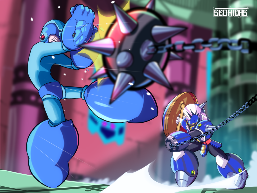 Mega Man vs Knight Man by Seonidas