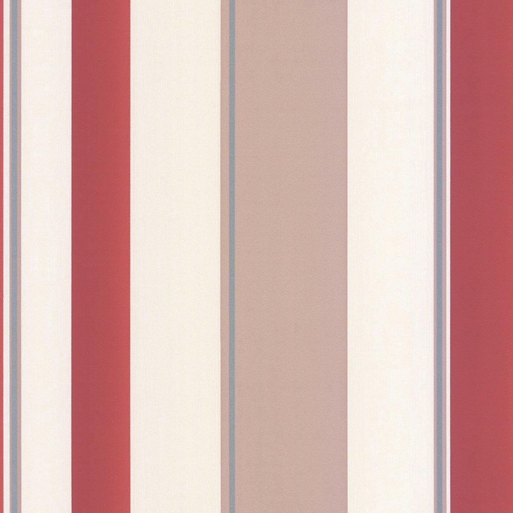Striped Designer Feature Wallpaper Red Taupe Cream Poppy