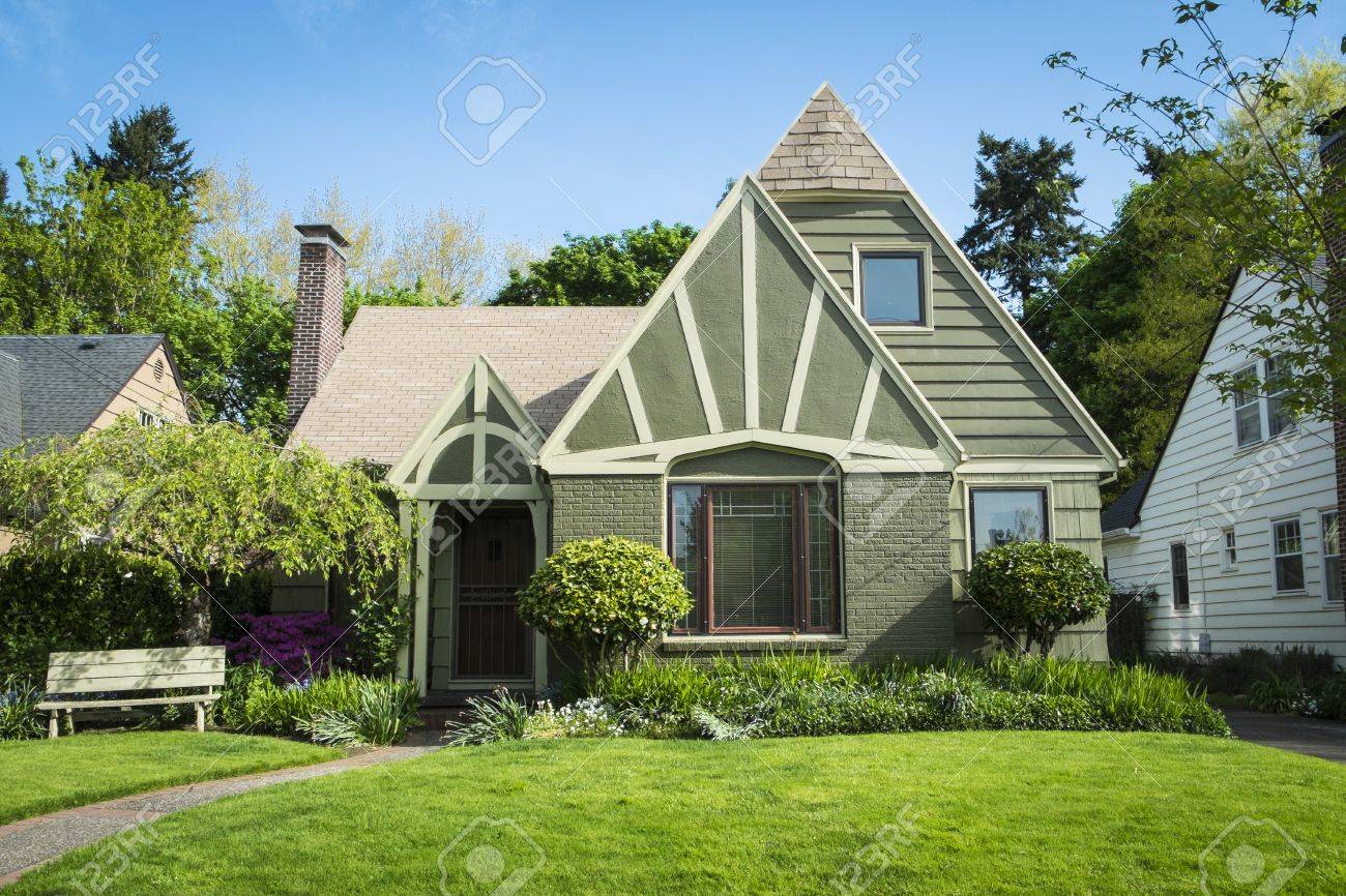 Single Family American Craftsman House With Blue Sky Background