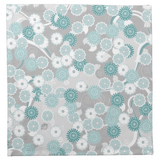 Pretty Abstract Floral Pattern in Teal and Grey Napkins Zazzle