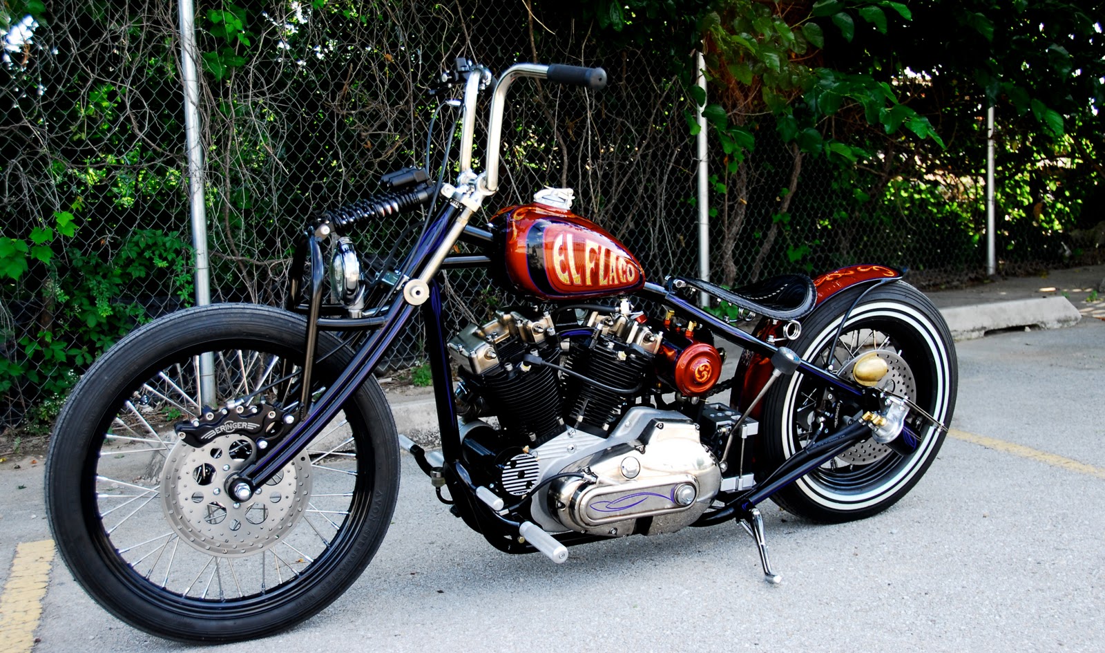 custom built old style yamaha chopper motorcycle.