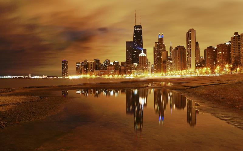 HD Chicago Lakefront At Night Wallpaper