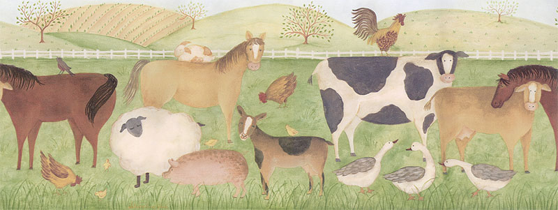 Farm Tractor Barn Horses Cows Chickens Kids Wallpaper Border