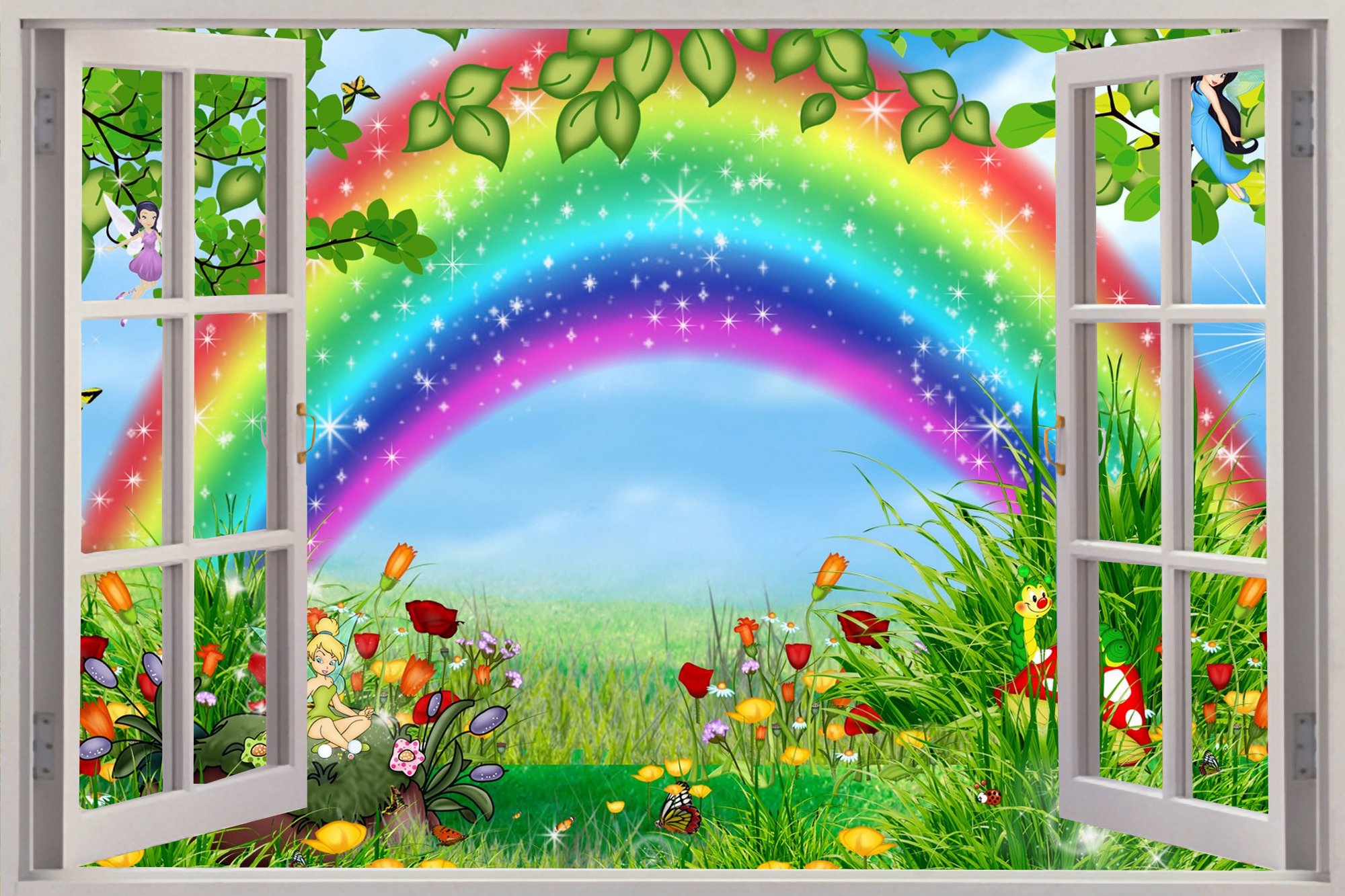 Window Childrens Fairytale Rainbow Wall Stickers Decal Wallpaper