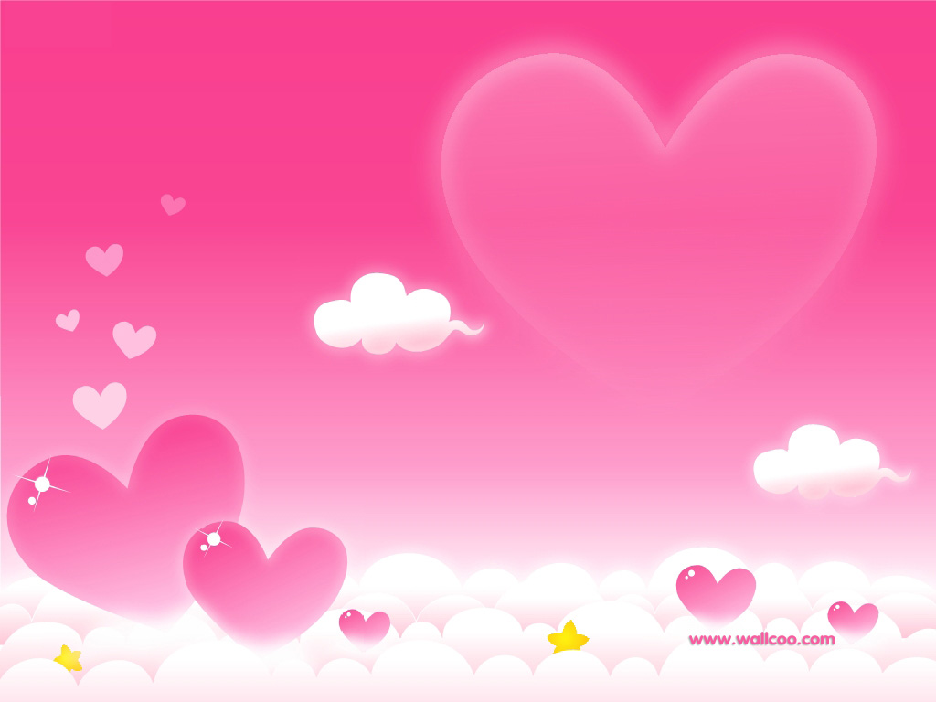 Valetine Cartoon Pink Hearts Clouds Love Desktop